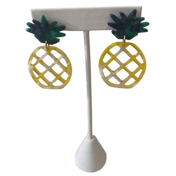 C&C California Jewelry - Yellow & Green Lightweight Pineapple Drop Earrings. Perfect for Summer.